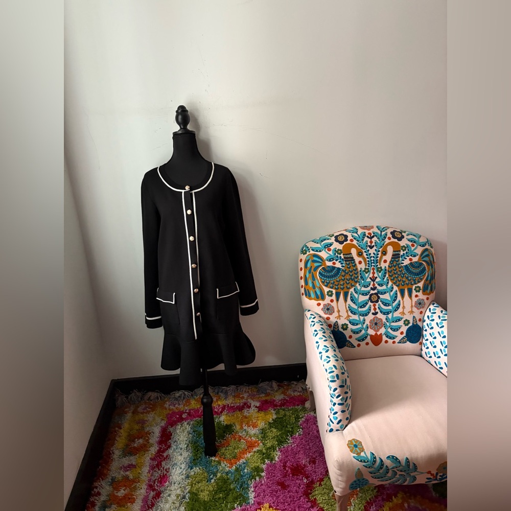 Anthropologie Endless Rose Black Cardigan Dress with White Trim